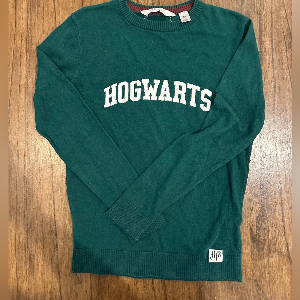 H&M Harry Potter Hogwarts Kids Sweater Green Maroon Trim Size 12-14Y Wizarding